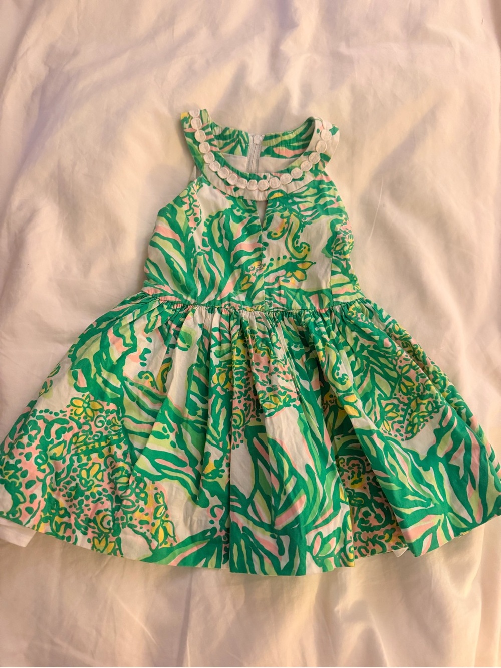 Lilly Pulitzer Green and White Tropical Print Girls' Dress